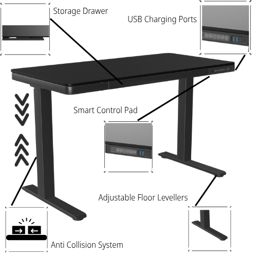 AV-8 EPIC Home Single Motor Electric Height Adjustable Sit Stand Office Desk W1200xD600 Black Top Black Frame 10 Year Guarantee Additional Image 2